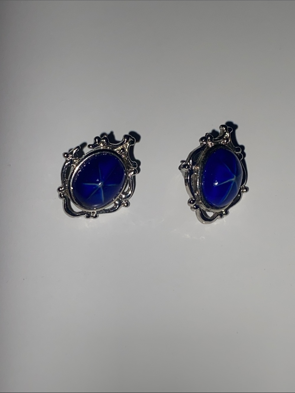 Vintage Blue Star Oval Stud Earrings